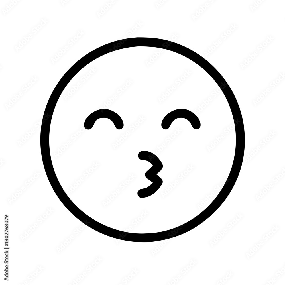 Poster simple and playful vector icon of a smiling face blowing a kiss, suitable for friendly communication