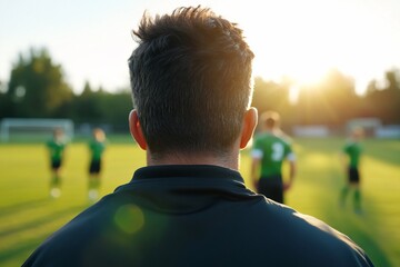 Coach observing practice on soccer field