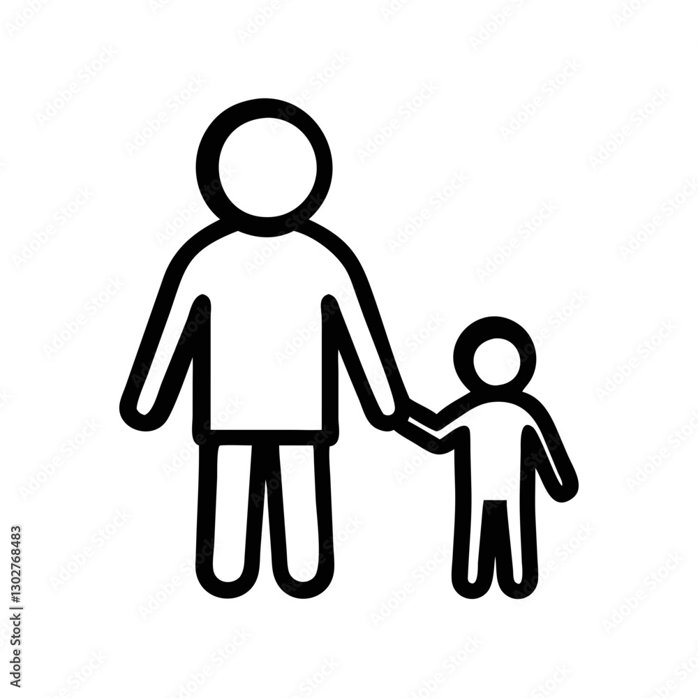 Poster parent and child holding hands in a simple vector representation depicting love and connection