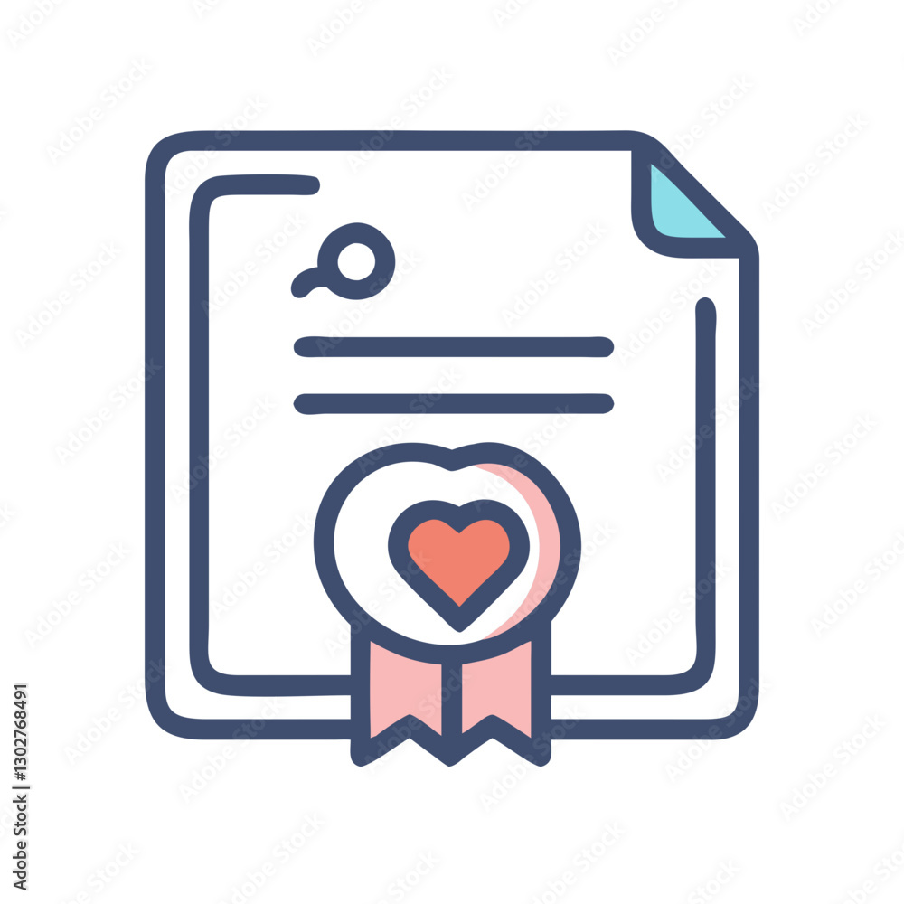Poster marriage certificate vector illustration featuring a heart emblem and ribbon design for partnership 