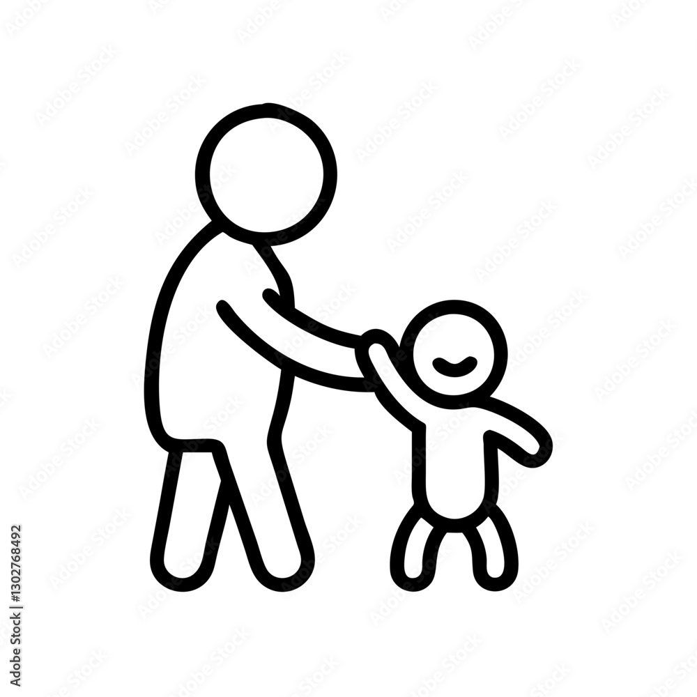 Poster parent and child enjoying a joyful moment together in a simple vector icon design emphasizing family