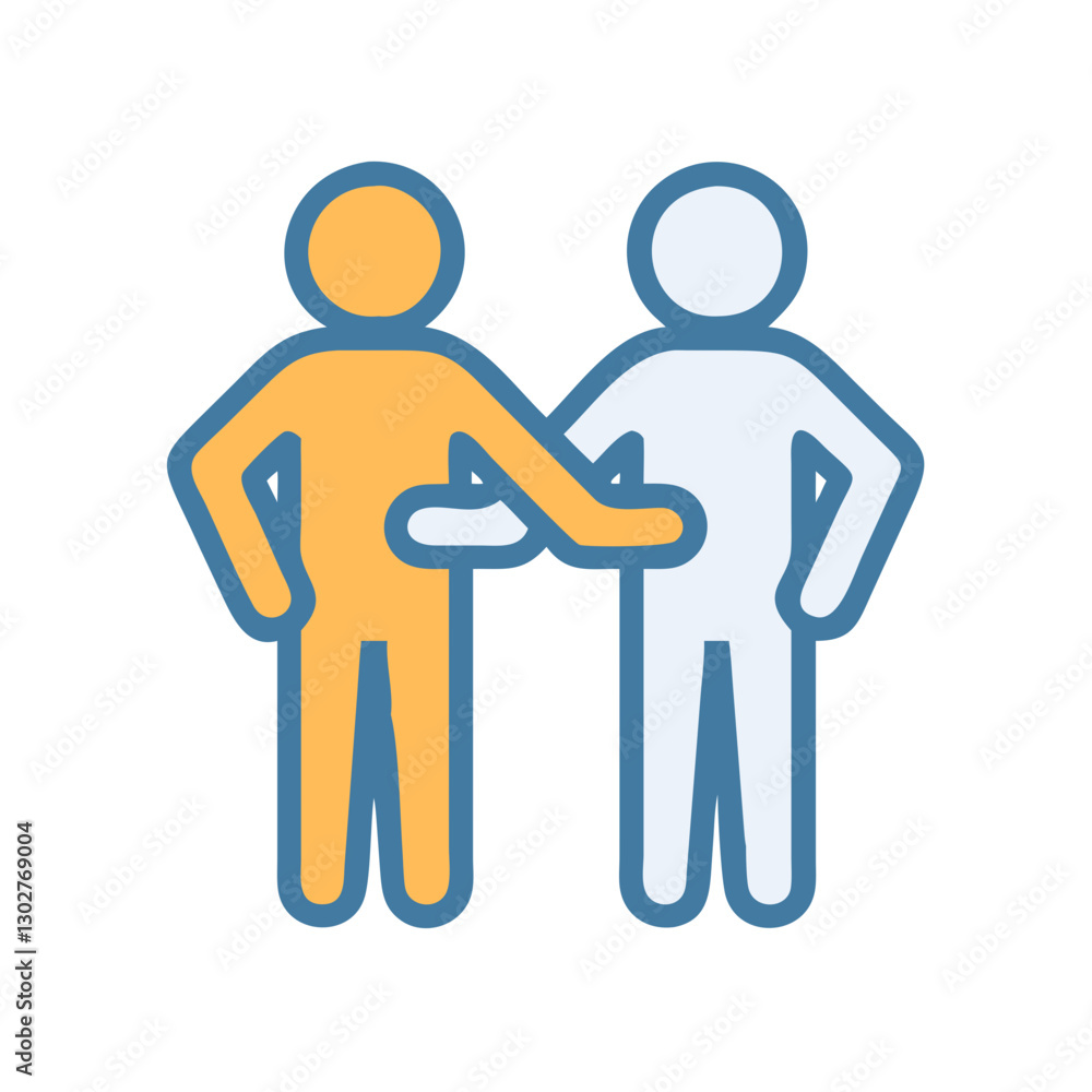 Poster two simple human figures in a vector design illustrating friendship and support in a collaborative e