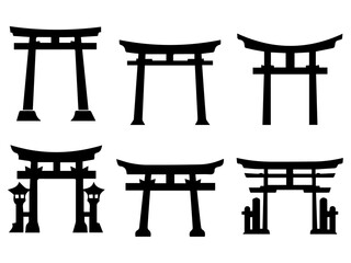 Set of silhouette of a Japanese torii gate