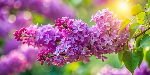 Obraz premium Spring Lilac Branch, Purple Flowers, Blooming Syringa Vulgaris, Nature Photography, Botanical Image