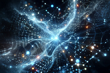 Abstract futuristic - technology glowing Design digital background. Big data circuit board texture background design. Waves flow. Quantum .technology concept. 3d illustration.