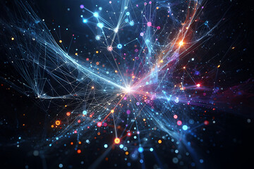 Naklejka premium Abstract futuristic - technology glowing Design digital background. Big data circuit board texture background design. Waves flow. Quantum .technology concept. 3d illustration.