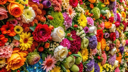 Naklejka premium Fresh flower wall decor: a colorful, pretty floral arrangement for a vibrant, blooming home aesthetic.