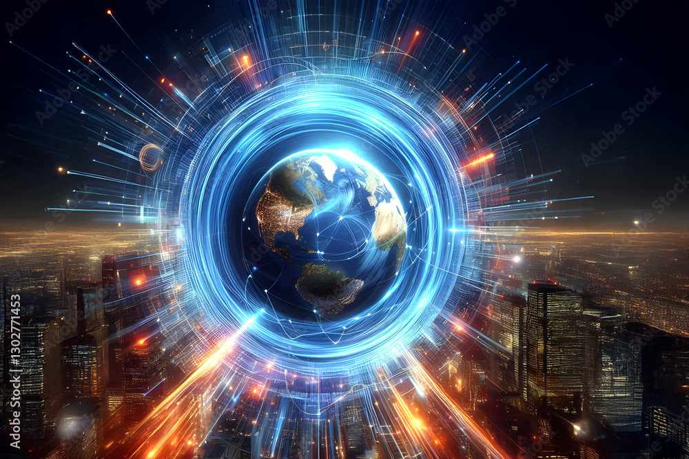 Poster global network background communication technology for internet business. global world network and t