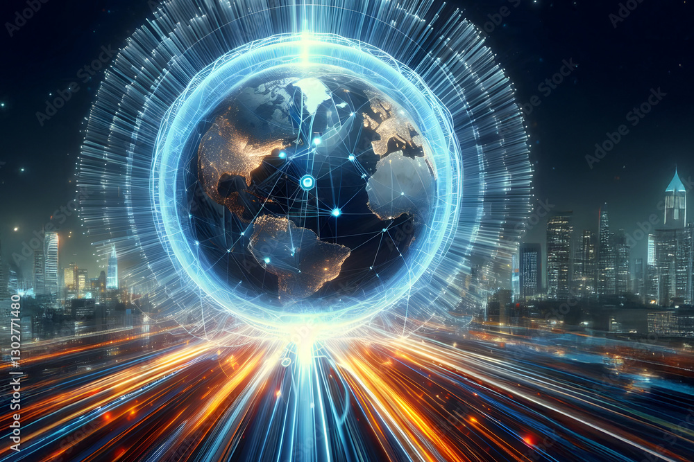 Poster global network background communication technology for internet business. global world network and t