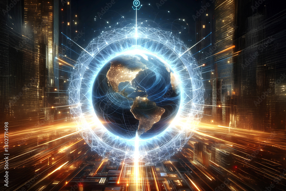 Poster global network background communication technology for internet business. global world network and t