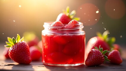 Sunlit Strawberry Jam with Fresh Berries