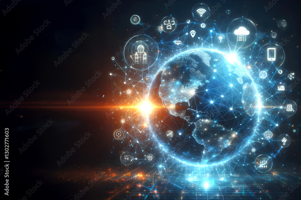 Poster global network background communication technology for internet business. global world network and t