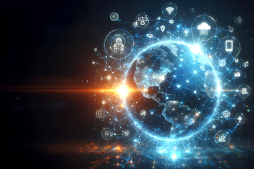 Fototapeta premium Global network background Communication technology for internet business. Global world network and telecommunication Wireless network and Connection technology concept 