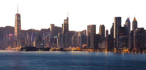 Obraz premium Twilight Cityscape Skyscrapers Illuminated by Soft Glow