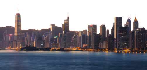 Twilight Cityscape Skyscrapers Illuminated by Soft Glow