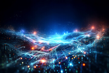 Obraz premium Abstract futuristic - technology Design digital Artificial intelligence. Science background. Big data circuit board texture background design. Waves flow. Quantum .technology concept. 3d illustration.