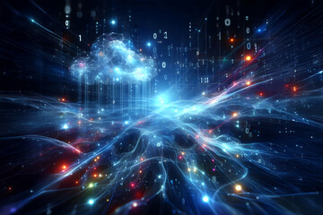 Obraz premium Abstract futuristic - technology Design digital Artificial intelligence. Science background. Big data circuit board texture background design. Waves flow. Quantum .technology concept. 3d illustration.