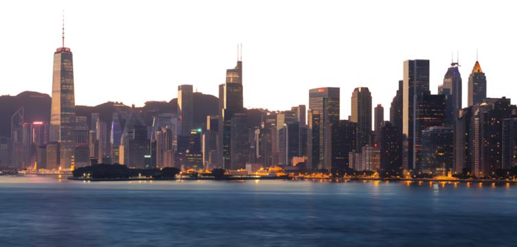 Twilight Cityscape Skyscrapers Illuminated by Soft Glow