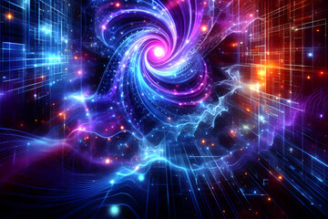 Obraz premium Abstract futuristic - technology Design digital Artificial intelligence. Science background. Big data circuit board texture background design. Waves flow. Quantum .technology concept. 3d illustration.