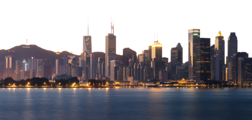 Twilight Cityscape Skyscrapers Illuminated by Soft Glow