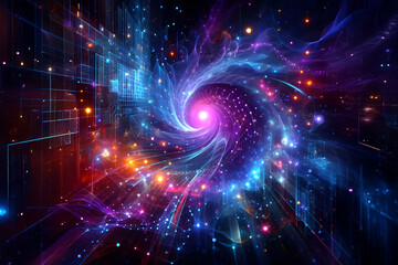 Fototapeta premium Abstract futuristic - technology Design digital Artificial intelligence. Science background. Big data circuit board texture background design. Waves flow. Quantum .technology concept. 3d illustration.