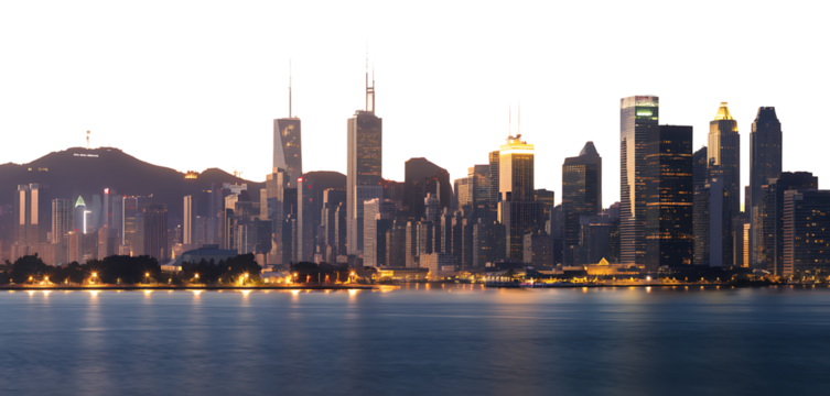 Twilight Cityscape Skyscrapers Illuminated by Soft Glow