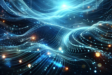 Obraz premium Abstract futuristic - technology Design digital Artificial intelligence. Science background. Big data circuit board texture background design. Waves flow. Quantum .technology concept. 3d illustration.