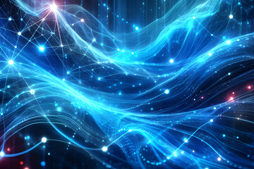 Obraz premium Abstract futuristic - technology Design digital Artificial intelligence. Science background. Big data circuit board texture background design. Waves flow. Quantum .technology concept. 3d illustration.