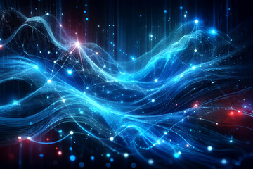 Abstract futuristic - technology Design digital Artificial intelligence. Science background. Big data circuit board texture background design. Waves flow. Quantum .technology concept. 3d illustration.