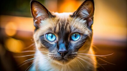 Stunning Close-up of an Extreme Siamese Oriental Cat, Blurred Background