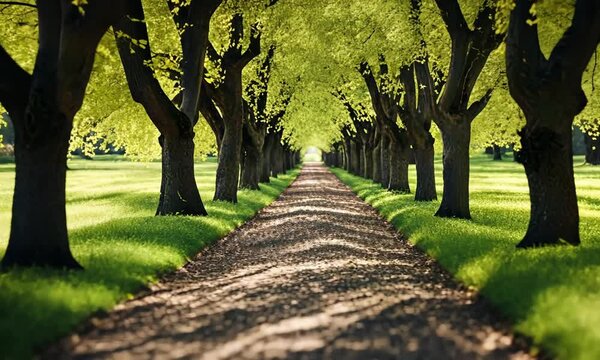straight road in the middle of the forest surrounded by beautiful trees