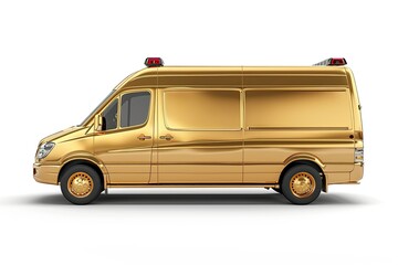 High Definition Image of Golden Ambulance Van 3D Rendering Isolated on White Background