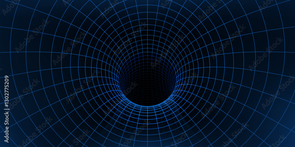 Wall mural wireframe grid tunnel vector 3d background. abstract space wormhole, mesh tunnel, funnel or vortex w