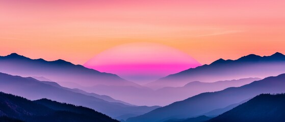 Obraz premium Stunning Pastel Sunset Over Misty Mountain Range in Tranquil Landscape Photography