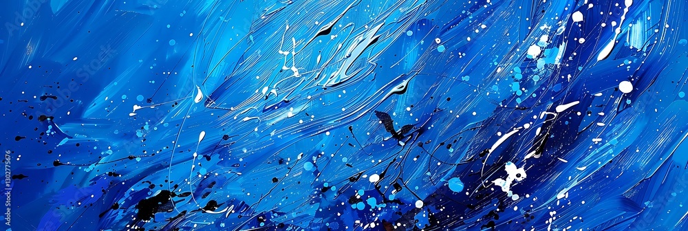 Poster abstract blue paint texture with dynamic brushstrokes and splatters. artistic and vibrant background