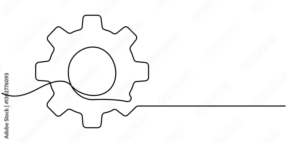 Poster continuous one line drawing of setting icon , interlocking gears minimalist vector illustration for 