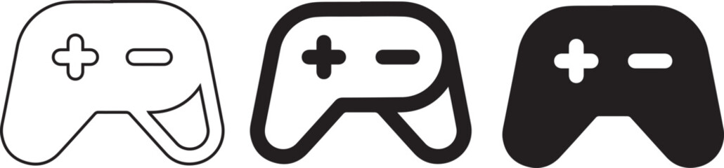 Game controller icons, minimalist design, black and white, line art, silhouette, video game symbols, simple shapes, graphic illustration, vector style