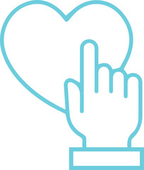 hand icon, finger touch, minimalist design, light blue color, simple illustration, digital graphic, love symbol, interaction concept, clean aesthetic, vector style