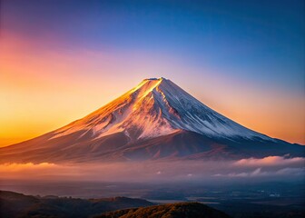 Fototapeta premium Minimalist Fuji: a Japanese morning's tranquil mountain embrace.