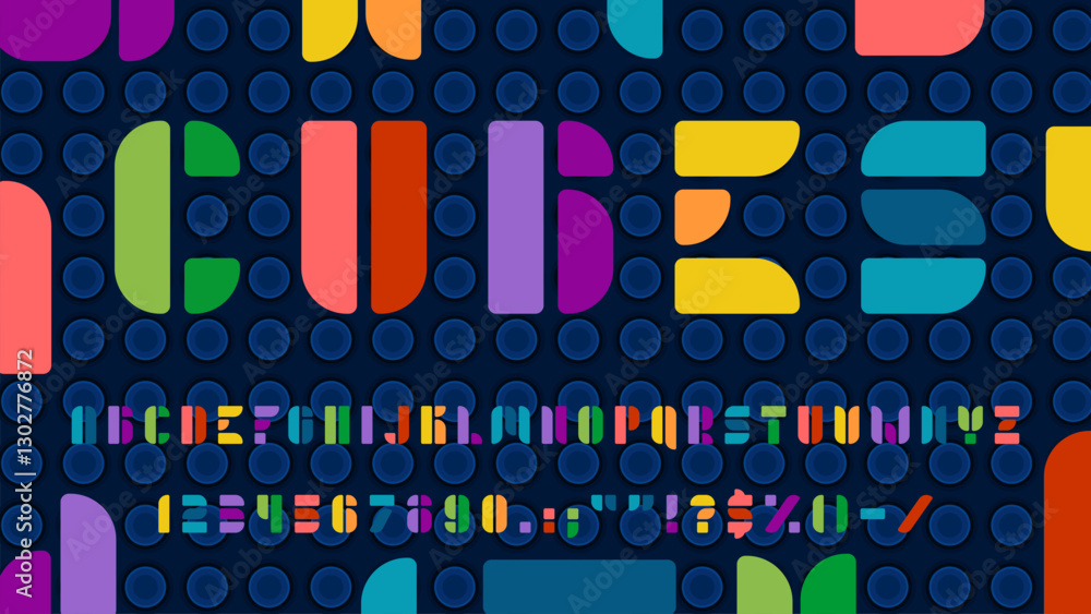 Fototapete bold modern kids font, abstract type, child typeface, english playful alphabet letters and numbers b