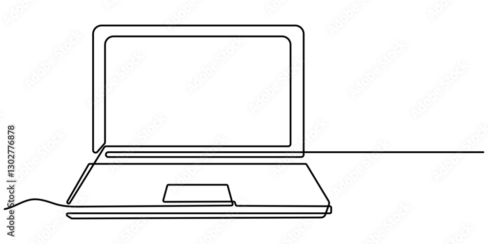 Fototapete continuous line drawing of a computer monitor. linear background of laptop sign. continuous line dra