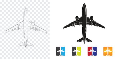 Airbus A320 top view illustration outline black and colored variations Airplane top view illustration outline black and colored variations