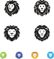 Elegant lion head illustration set with bold black and colorful designs