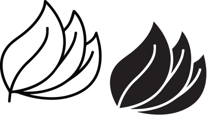 Simple leaf design, abstract floral motif, black and white illustration, minimalist logo, stylized petals, symmetrical composition, organic shapes, nature