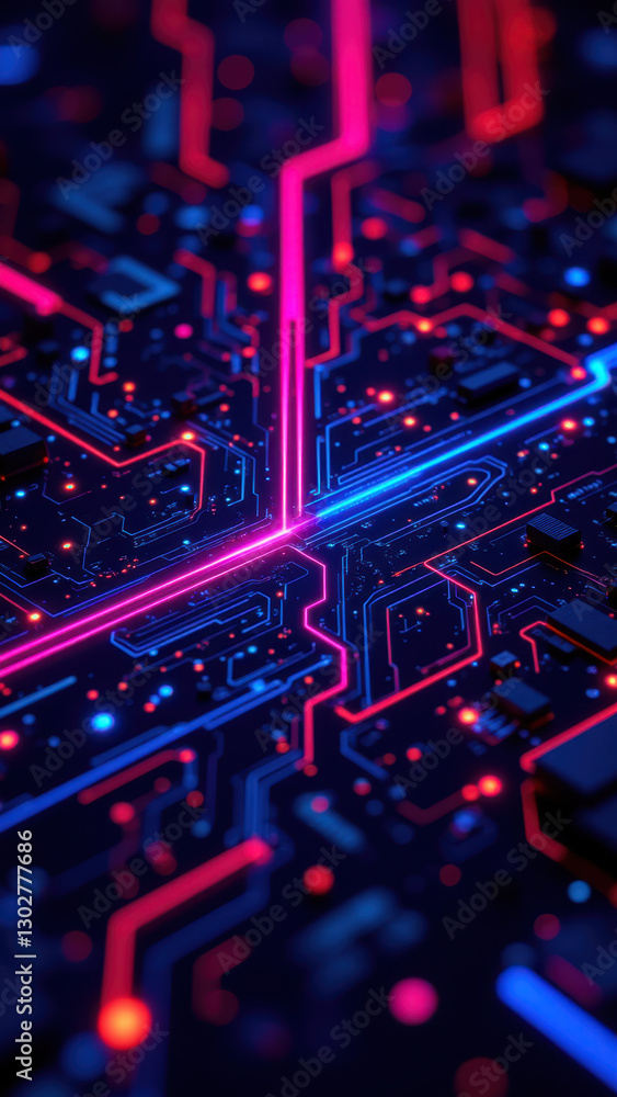 Poster colorful representation of a digital network with glowing lines and nodes, symbolizing technology an