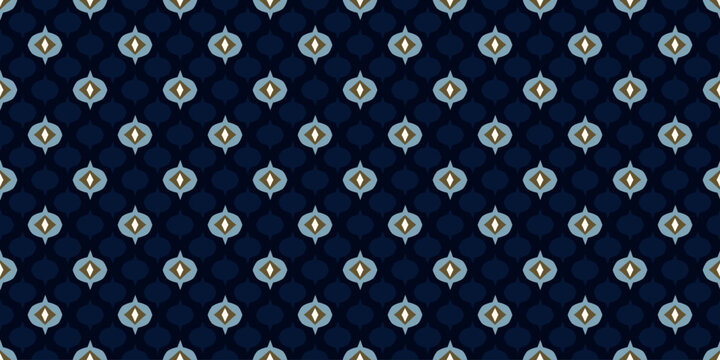 Simple geometric pattern abstract paisley shape motif classic blue minimal background. Repeat tiny small element modern fabric design textile swatch ladies dress, man scarf, shirt all over print block