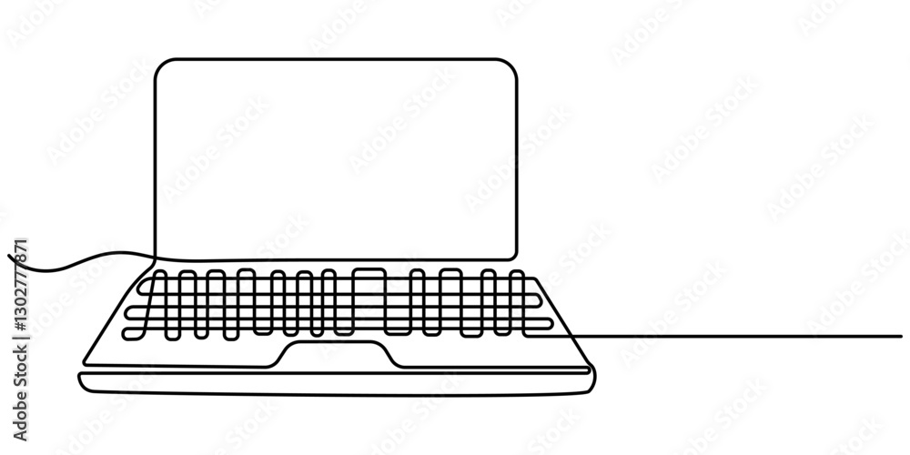 Poster continuous line drawing of a computer monitor. linear background of laptop sign. continuous line dra