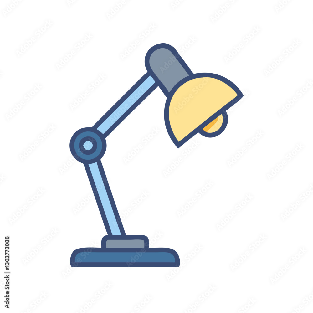 Poster desk lamp icon designed in a clean, modern vector style featuring a movable arm and a yellow shade f