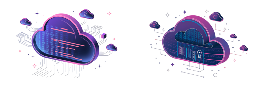 Digital Cloud Concept with Binary Code and Icons