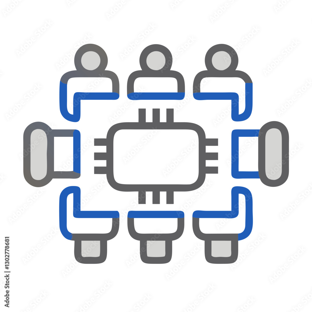 Aufkleber vector icon representing a meeting table surrounded by participants engaged in a collaborative discu